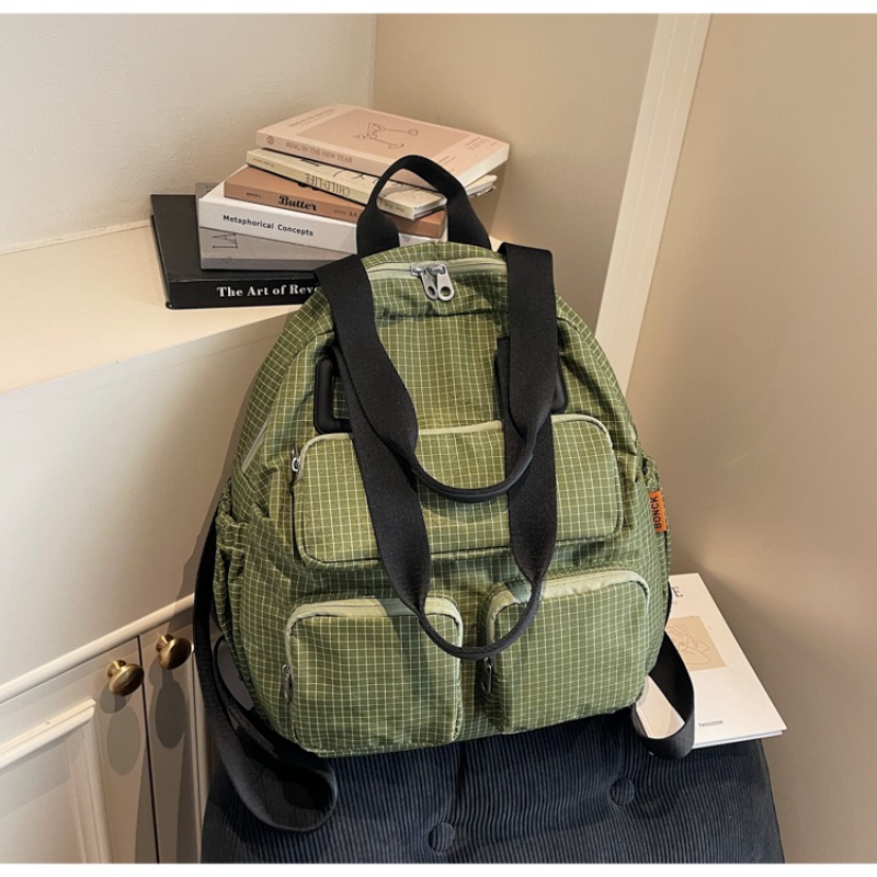 Multi-pocket Checkered Youth B - Canvas Backpack Casual review and price