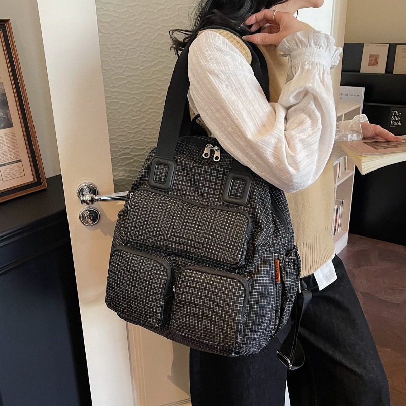 Multi-pocket Checkered Youth B - Canvas Backpack Casual review and price