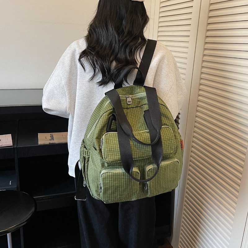 Multi-pocket Checkered Youth B - Canvas Backpack Casual review and price