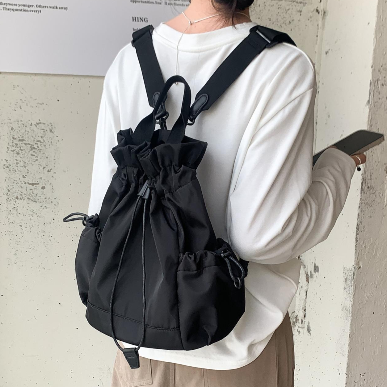 Multi-function Drawstring Buck - Canvas Backpack Casual review and price