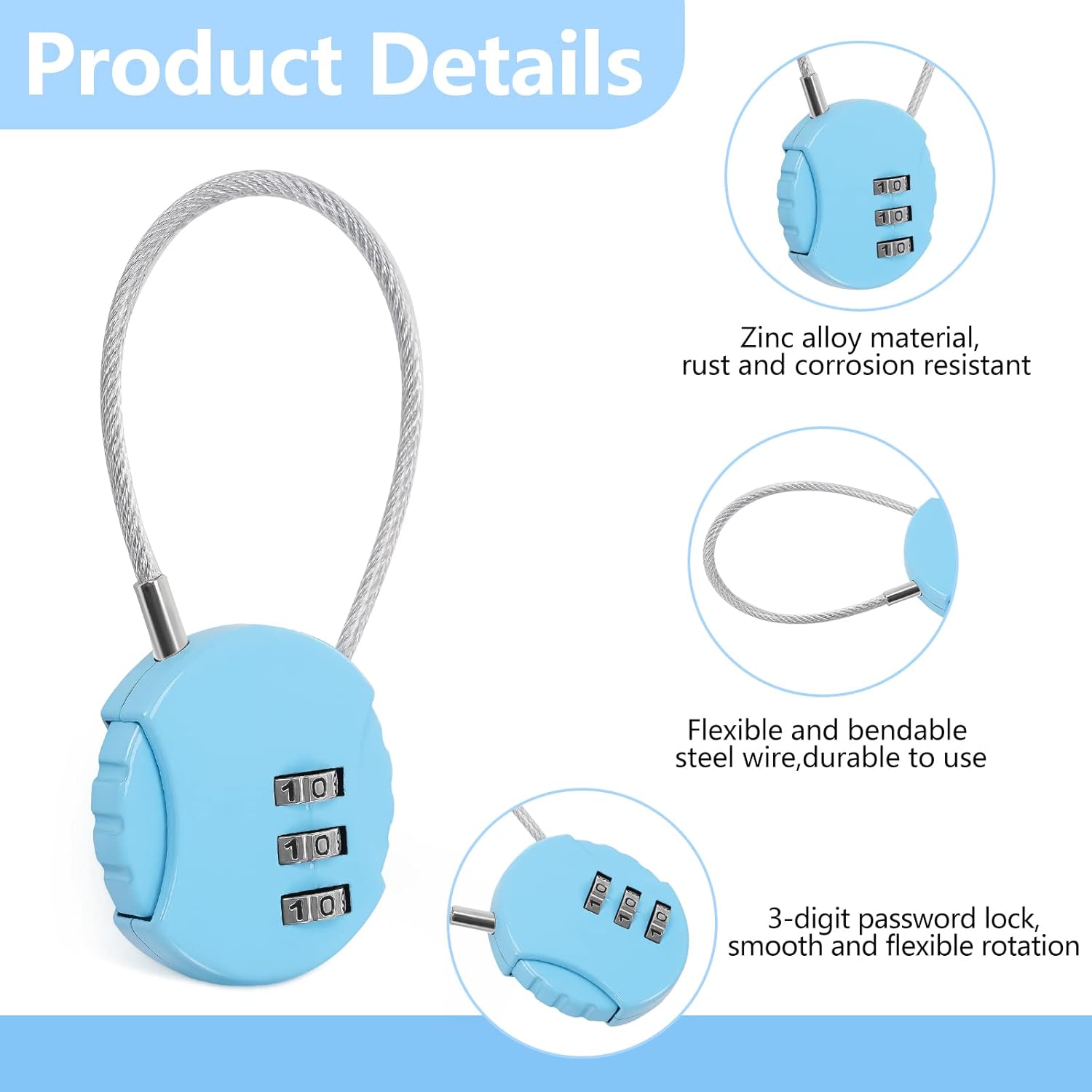 8 Pack Combination Wire Lock 3 - Backpack Lock Combo review and price